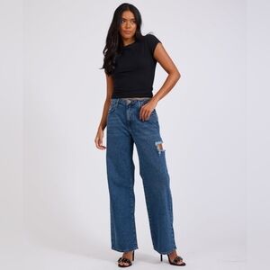 One Teaspoon Jackson Mid Waist Wide Leg Denim Jeans Rosewood Sz 25